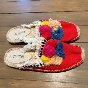 Soludos Red Espadrilles with Colorful Accents